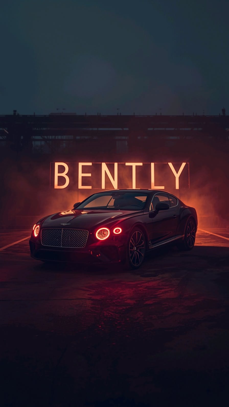 a car parked in front of a sign that says bentley