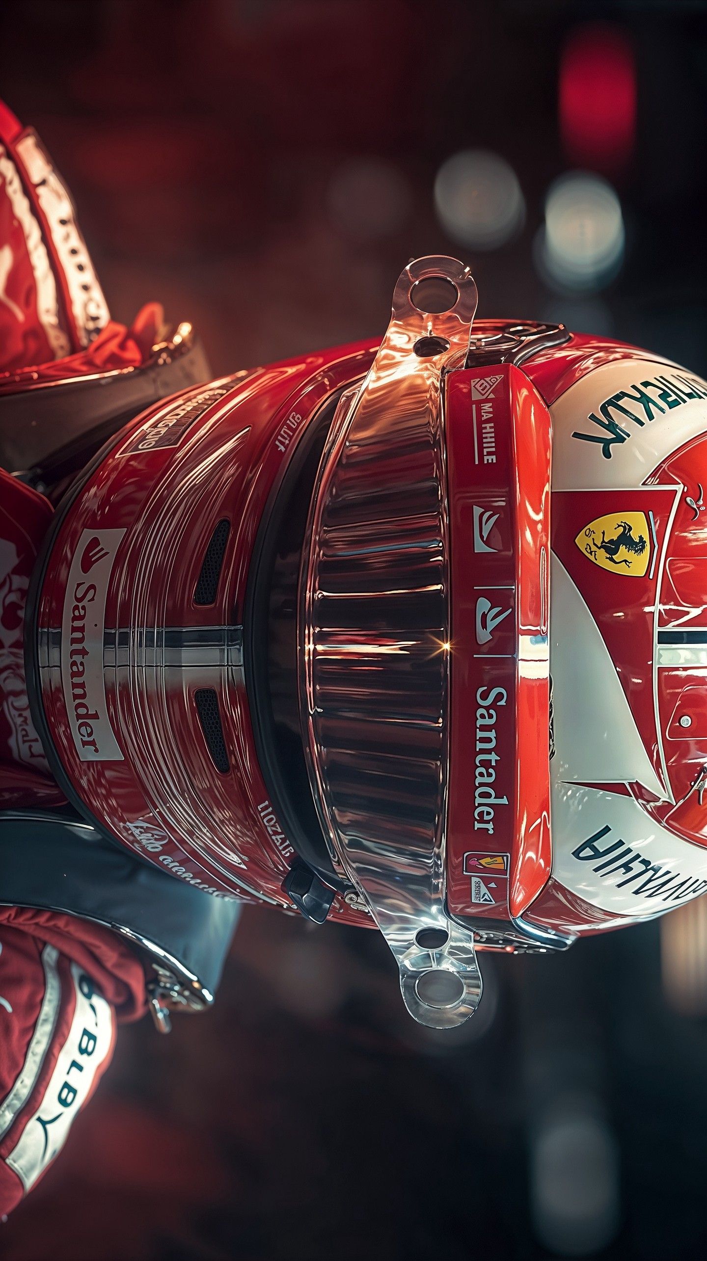 a close up view of the front end of a red and white race car engine