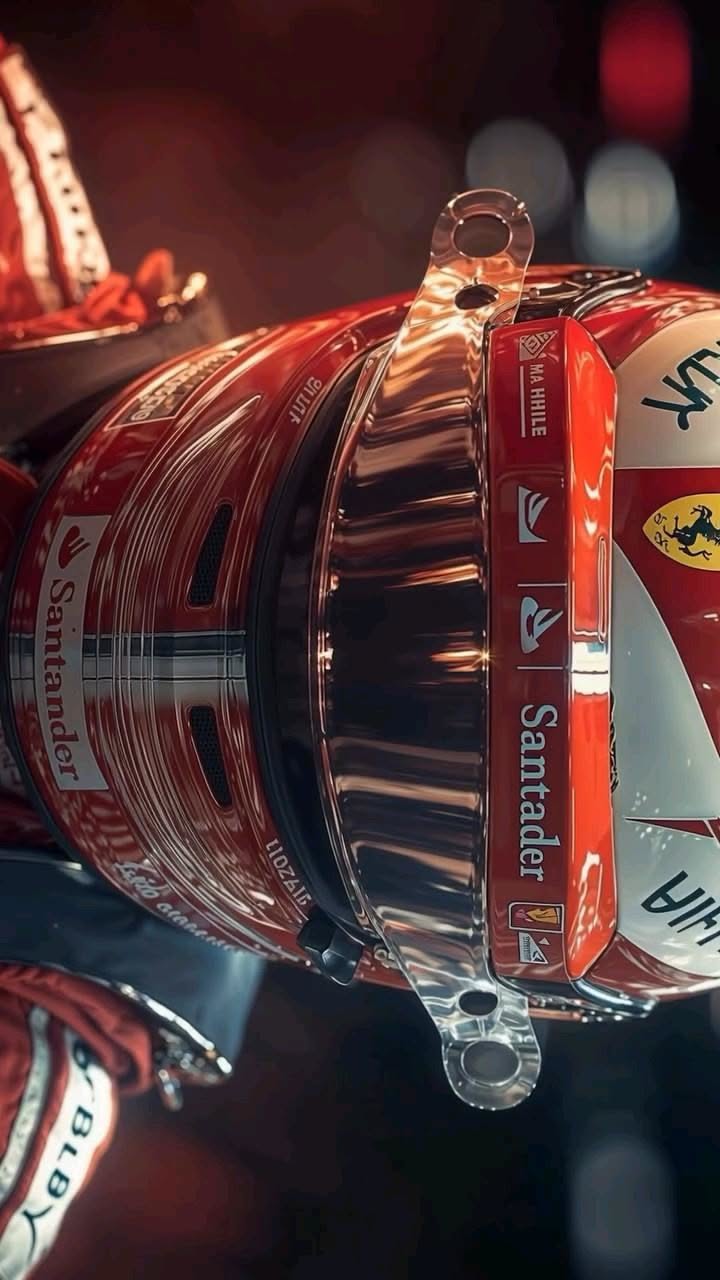 a close up view of the inside of a red and white ferrari car with logos on it