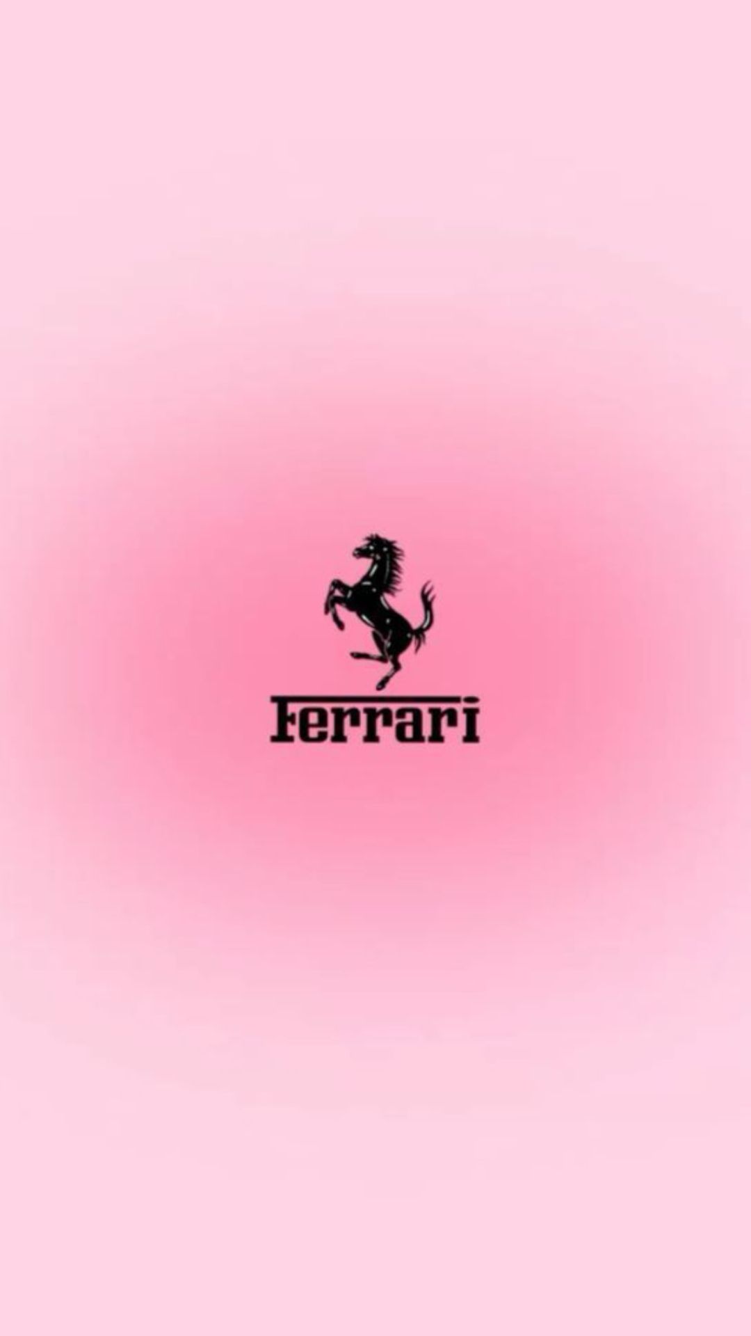 a pink background with the word ferrari on it and a black horse in the center