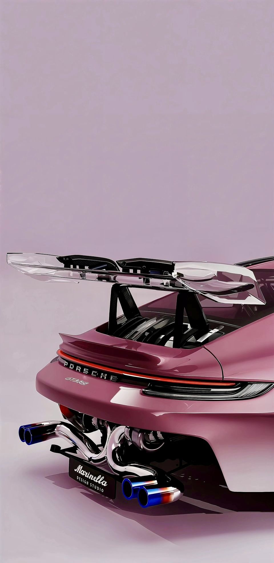 a pink sports car with skis on the roof