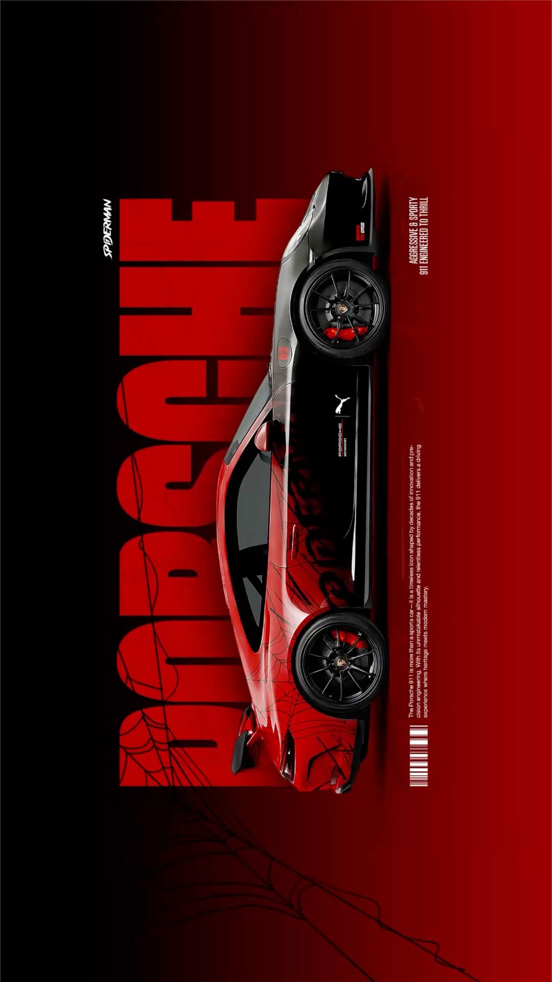 a red and black poster with a car on it