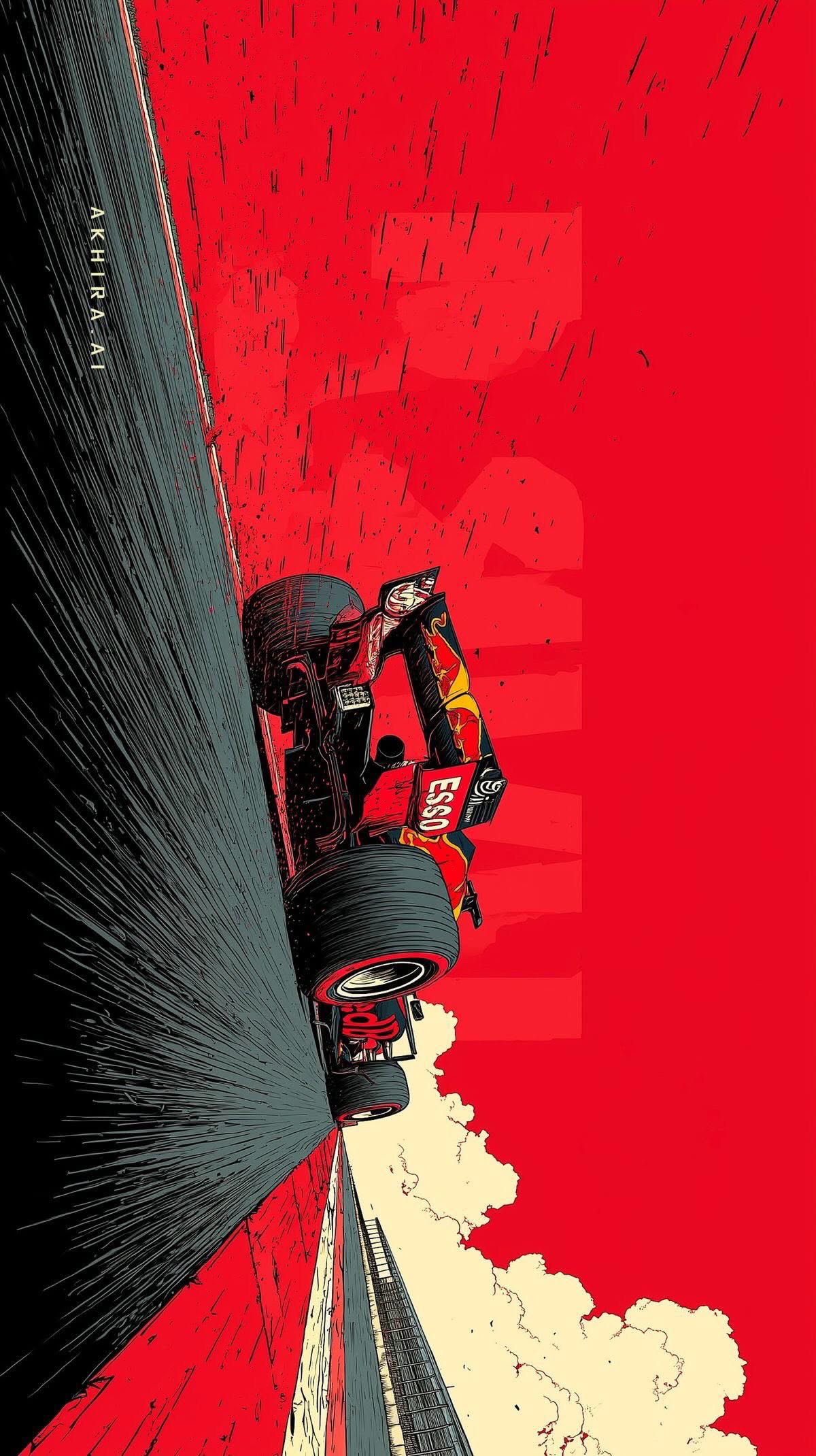 a red and black poster with a person on a motorcycle in the air