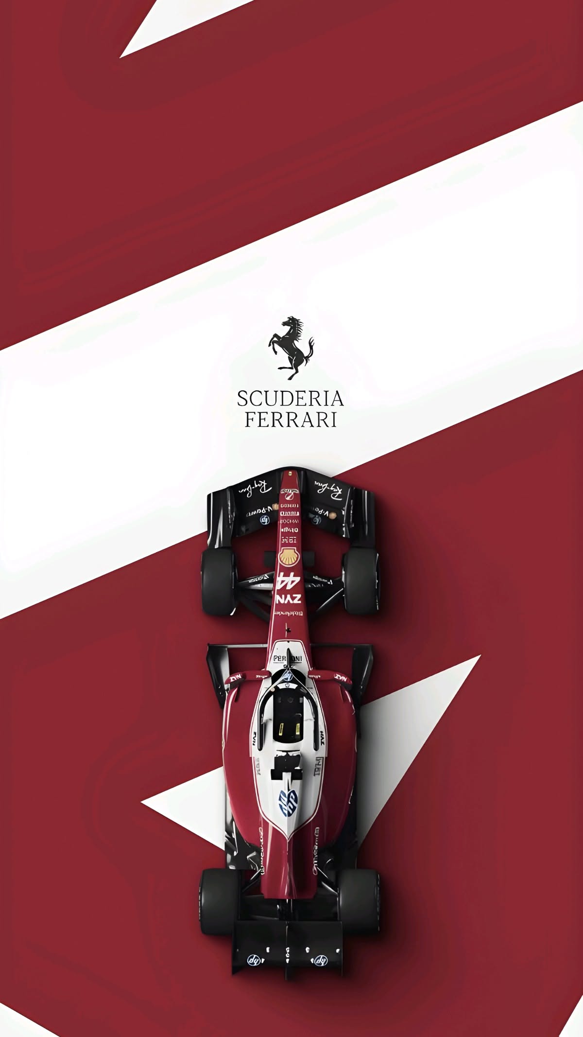 a red and white race car is shown from above