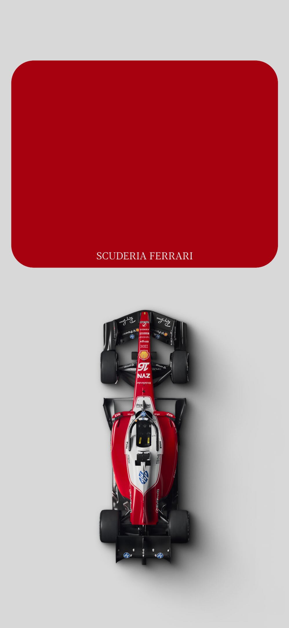a red and white race car on a gray background with the words scuderia ferrari above it