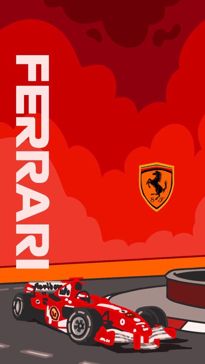 a red ferrari car driving down a race track with the ferrari logo on it's side