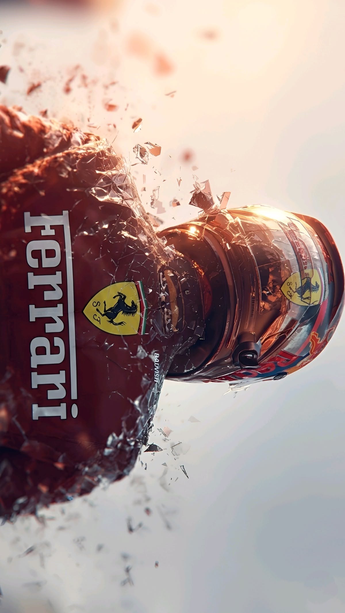 a red fire hydrant with water splashing on it's side and the word ferrari written in white
