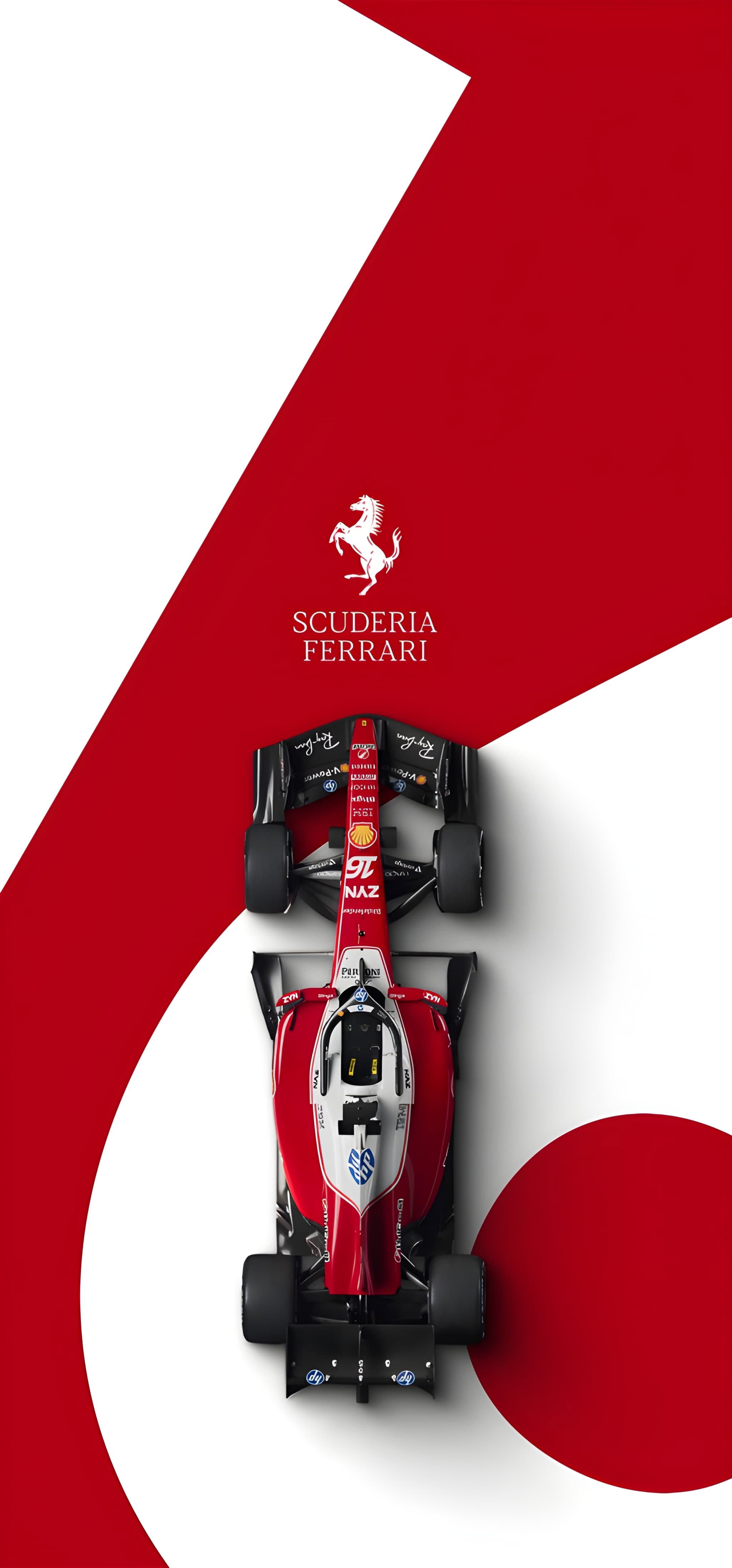 a red race car on a white and red background