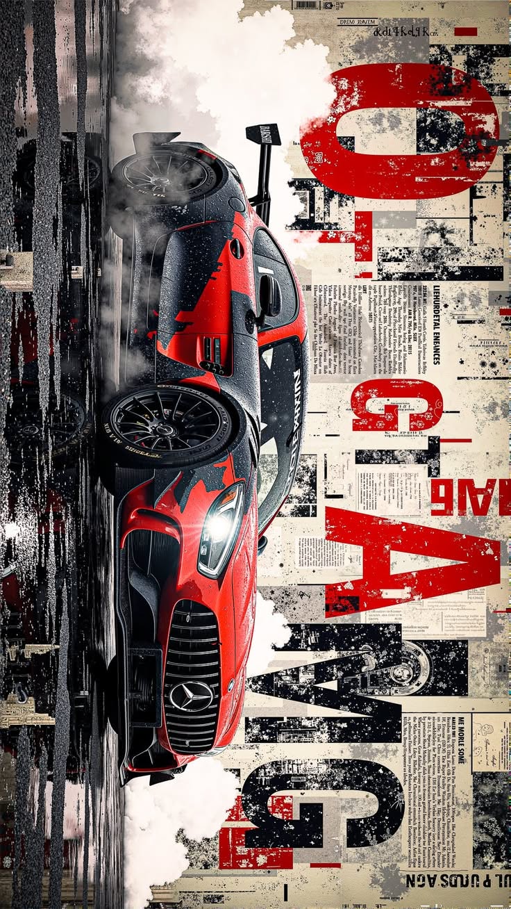 a red sports car driving on top of a newspaper page with the word speed written below it