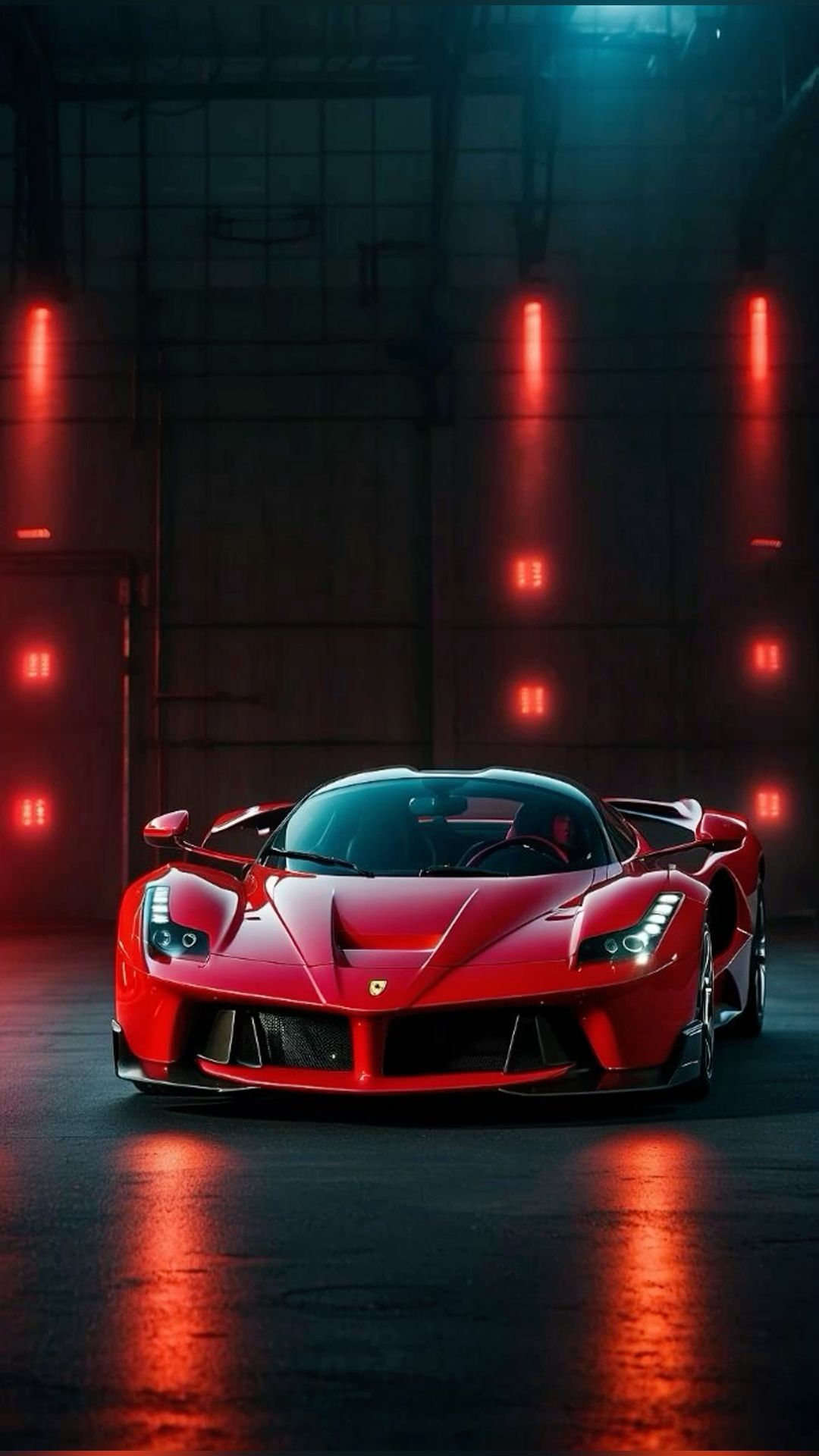 a red sports car parked in a garage