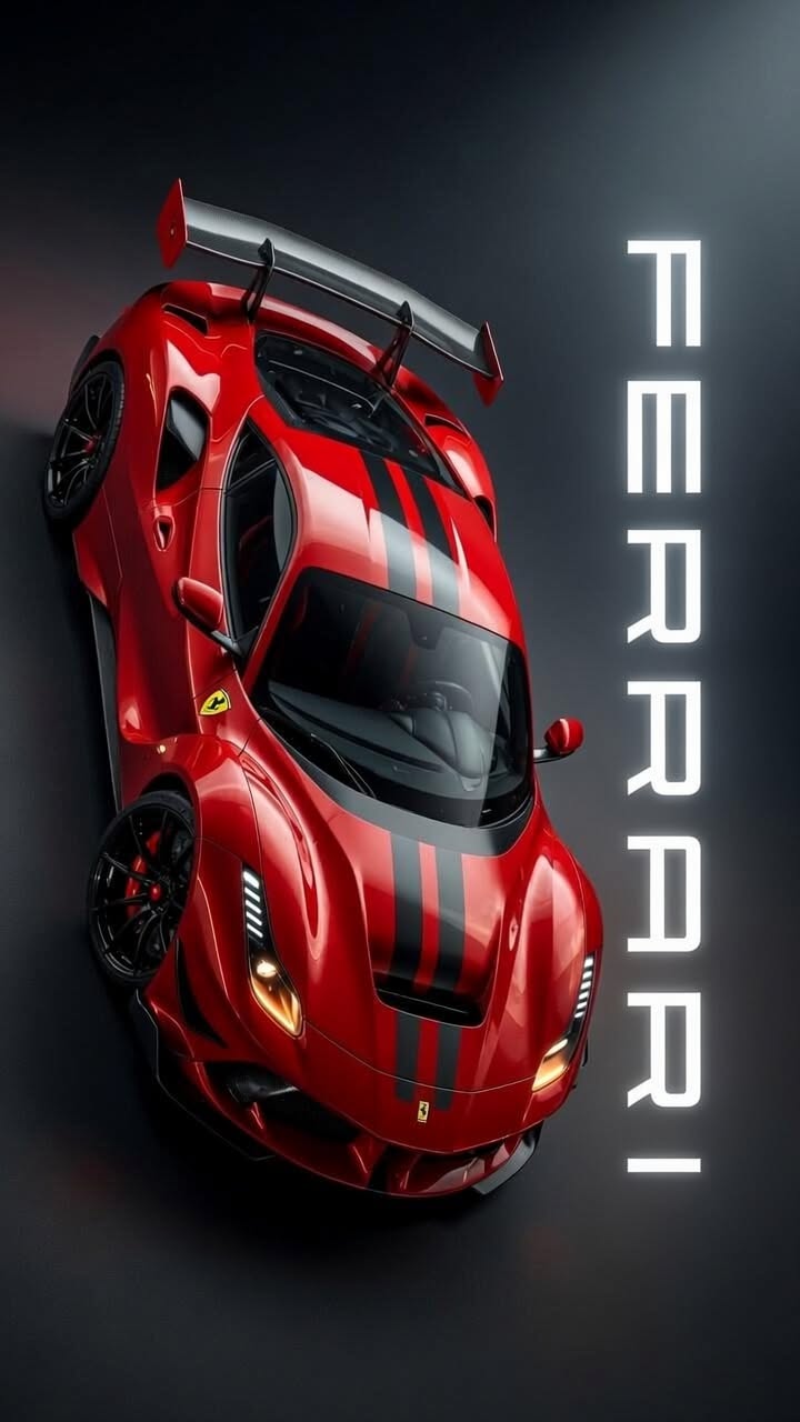 a red sports car with the words ferrari on it