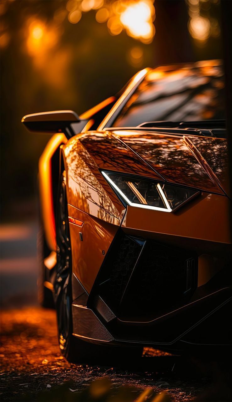 an orange sports car parked on the street