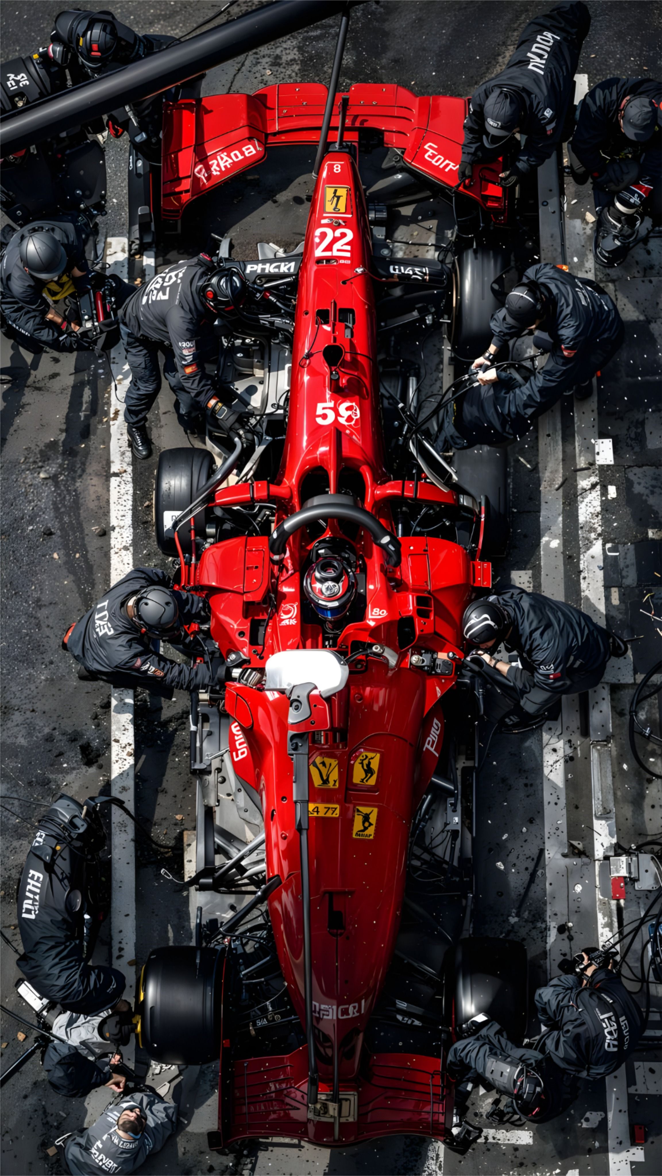 an overhead view of a red race car