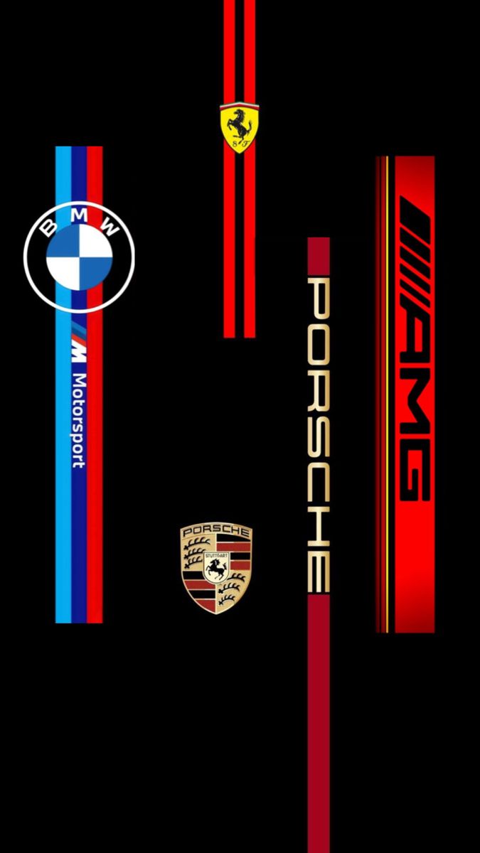 the bmw logo is shown in red, white and blue on this black wallpaper