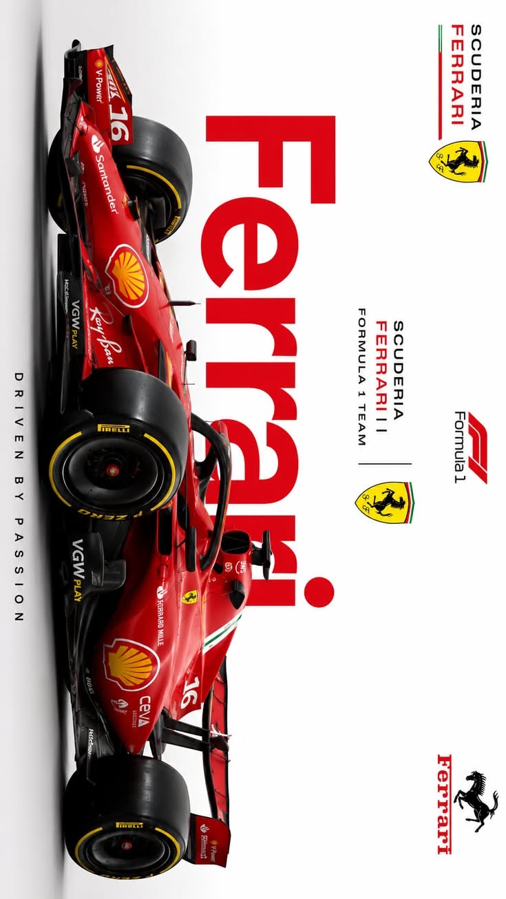the ferrari car is on display in front of a white wall with ferrari's logo
