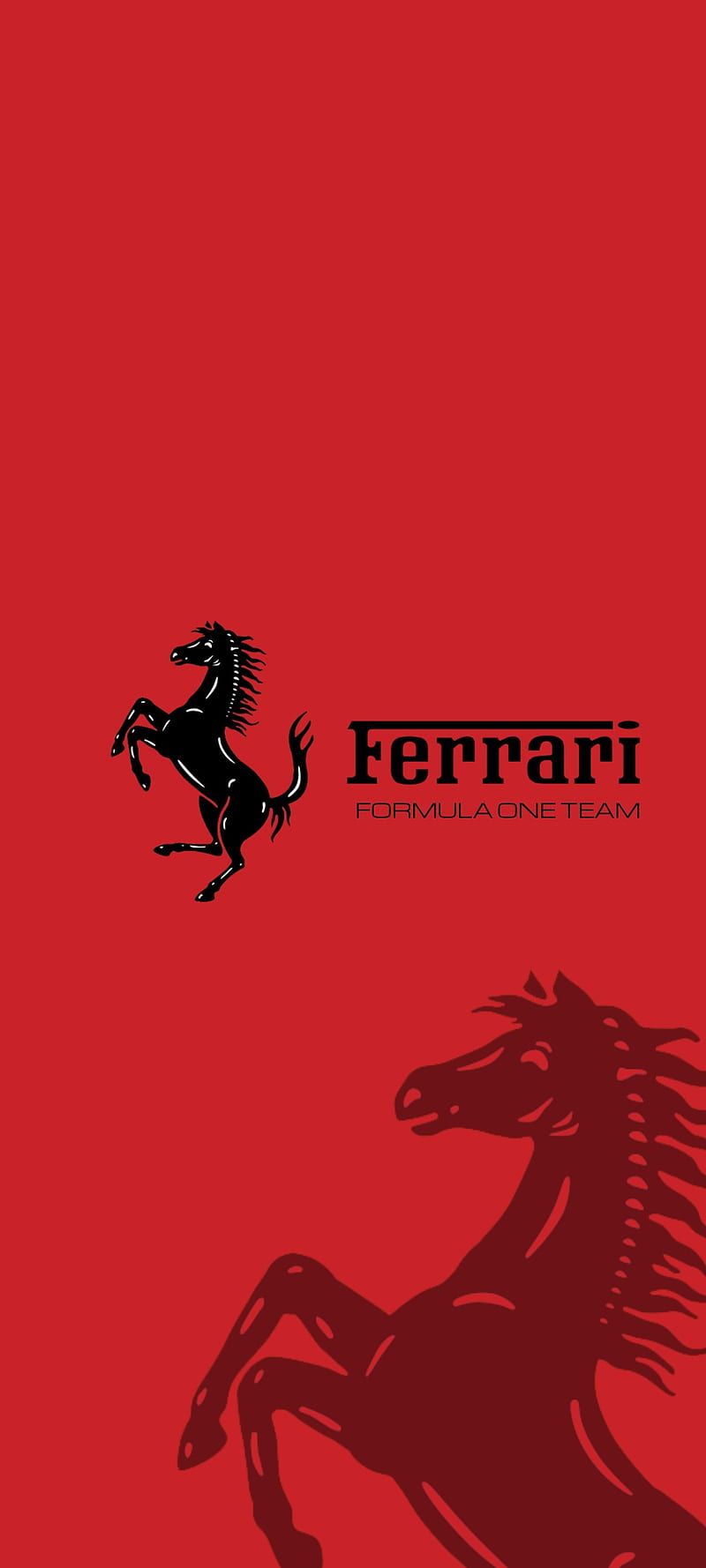 the ferrari logo is shown on a red background with black horse silhouettes in it