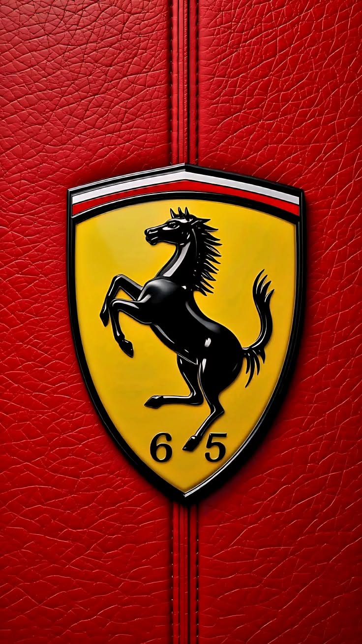 the ferrari logo is shown on red leather