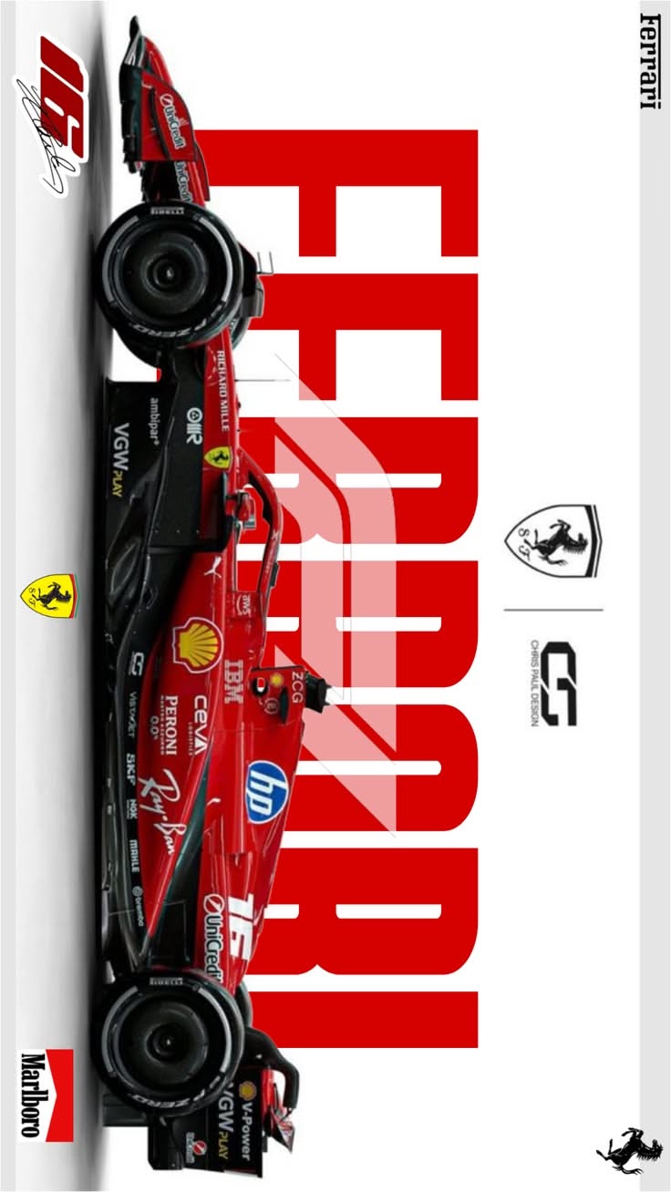 the front end of a red race car on a white background with words around it