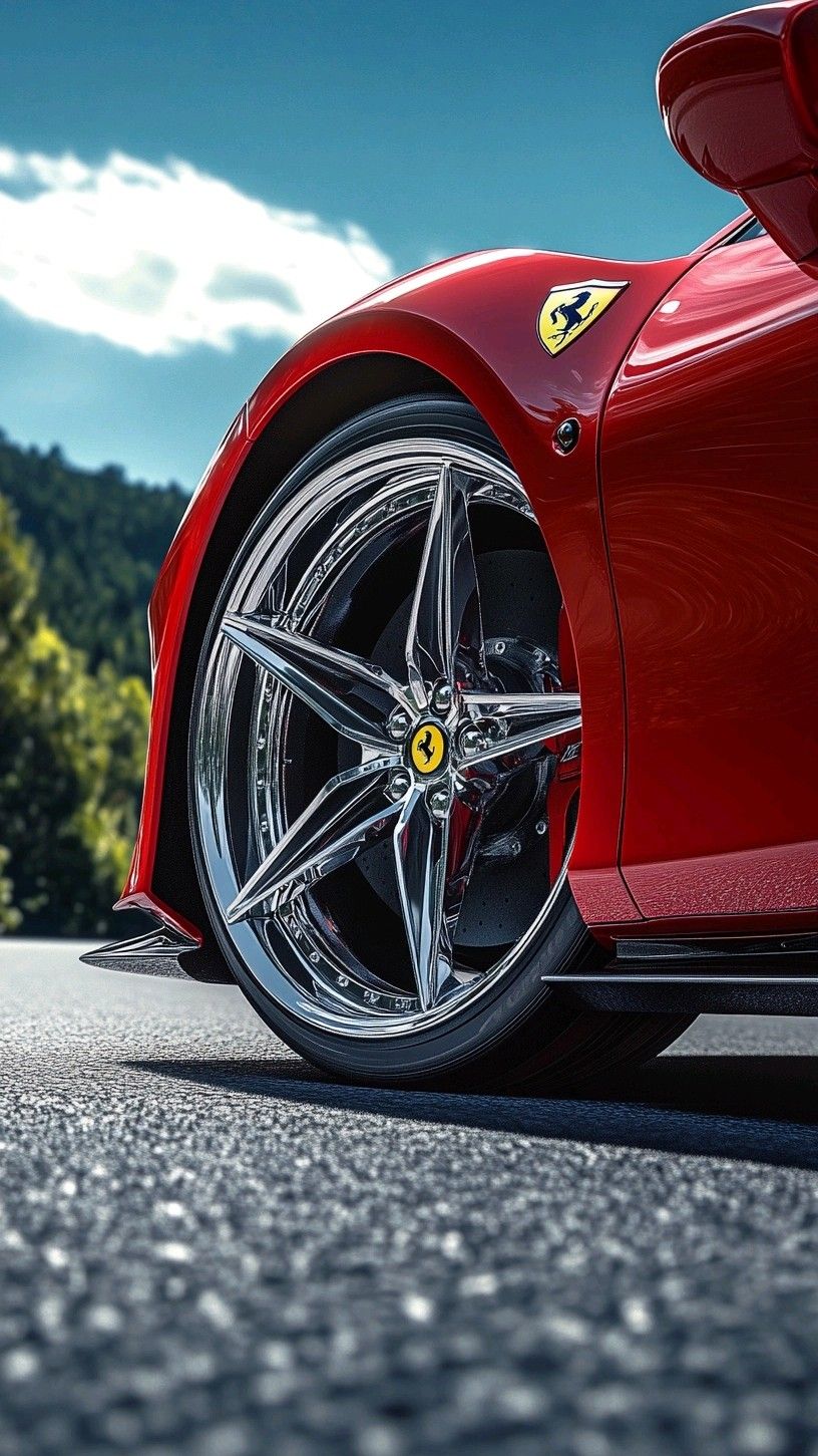 the front end of a red sports car
