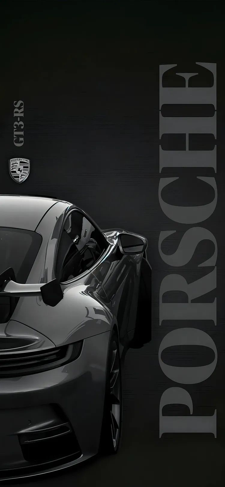 the front end of a sports car in black and white with an ad for porsche