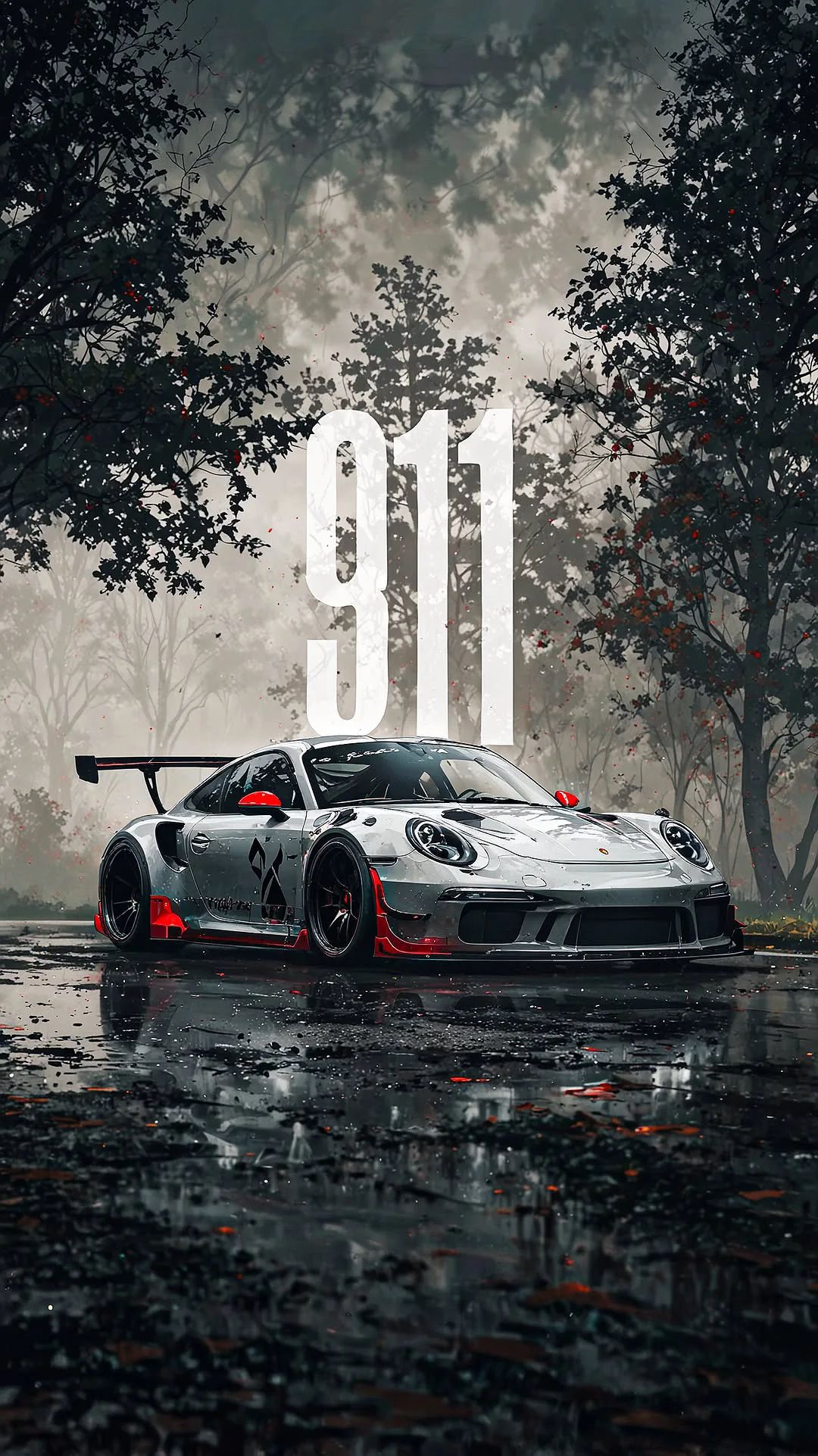the porsche 912 gtr is parked in the rain