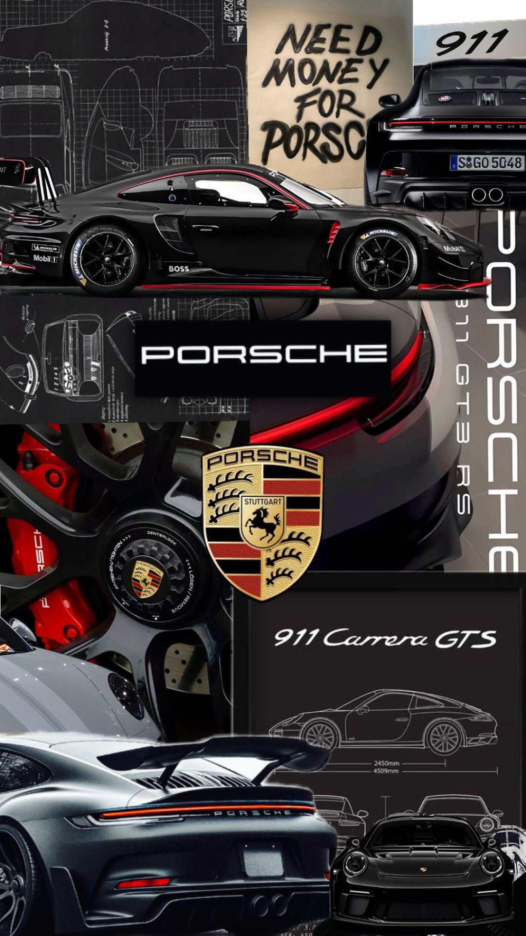the porsche logo is shown in this collage with other car models and their names