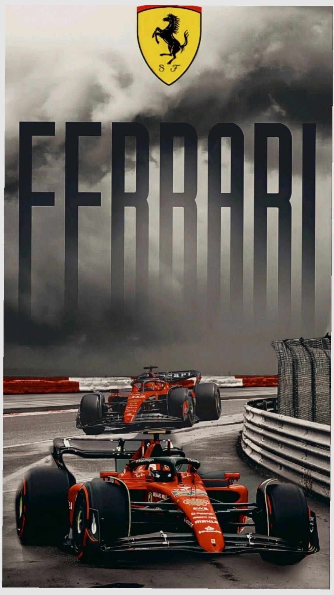 the poster shows two racing cars on a track