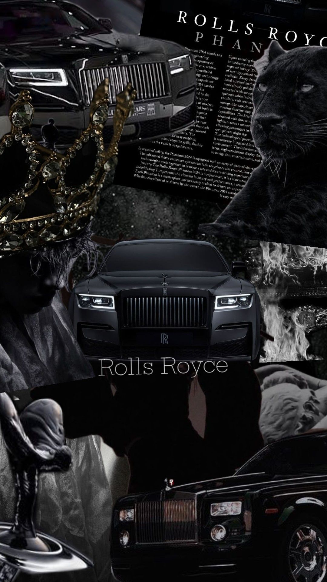 the rolls royce car is surrounded by other cars and people, including one with a crown on its head