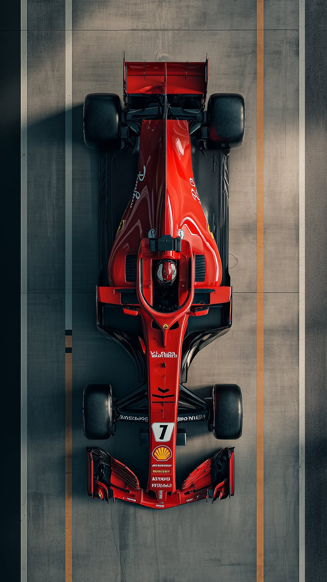 the top view of a red race car from above