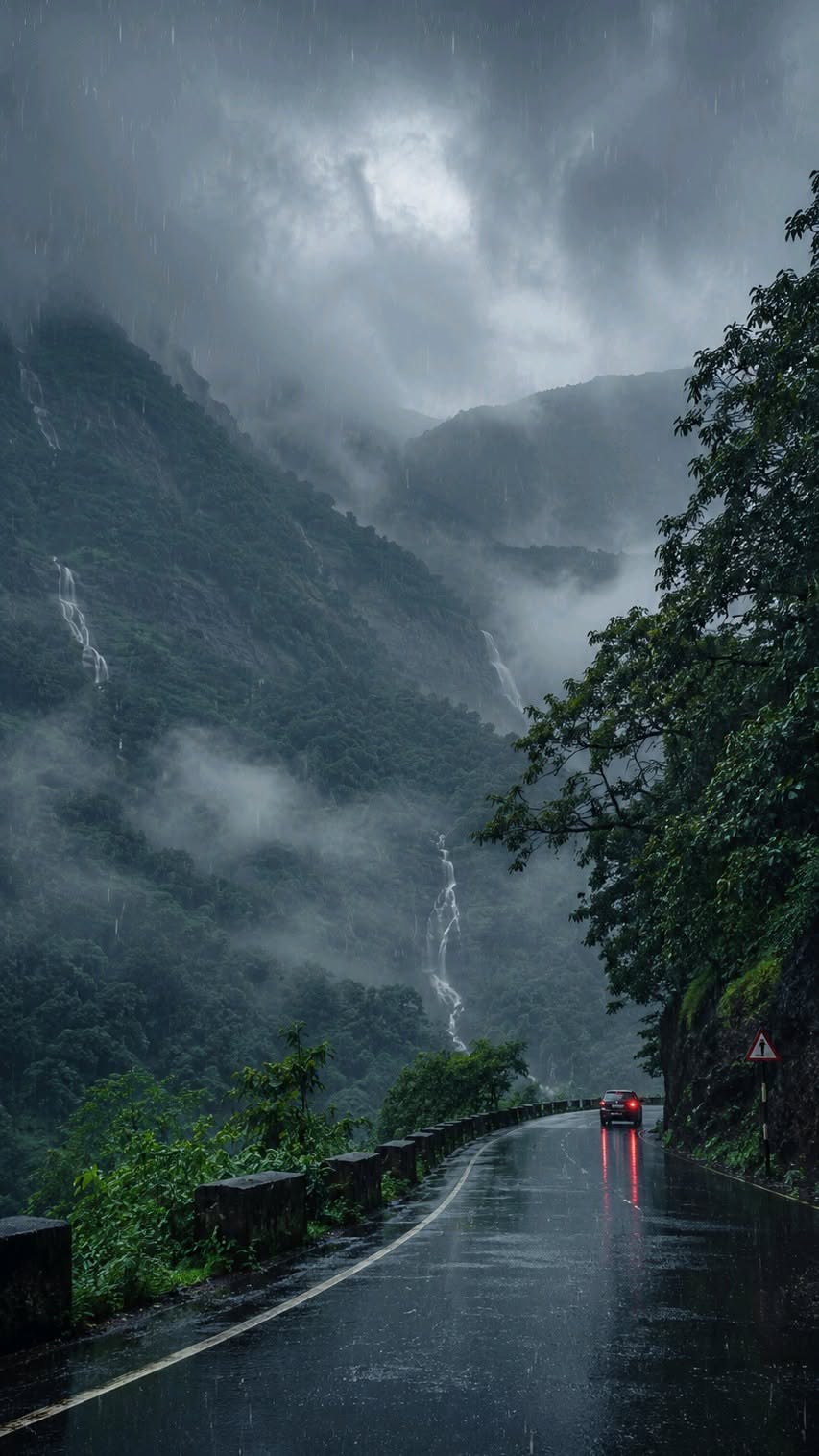 two people walking down the road in the rain
